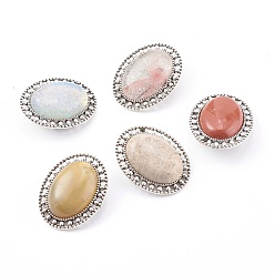 Mixed Stone Mixed Gemstone Brooch, with Alloy Findings, Oval, Antique Silver, 33.5x26.5x12mm