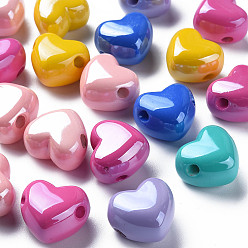 Mixed Color Opaque Acrylic European Beads, Large Hole Beads, Pearlized, Heart, Mixed Color, 19.5x21.5x14.5mm, Hole: 4mm