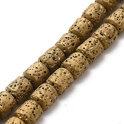 Golden Plated Electroplated Natural Lava Rock Beads Strands, Column, Golden Plated, 8x6.5mm, Hole: 1mm, about 50~51pcs/strand, 15.35~15.55 inch(39~39.5cm)