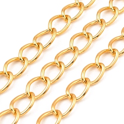 Золотой Оксидированные алюминиевые бордюрные цепи, несварные, с катушкой, золотые, 15.5x10x2 мм, около 98.43 футов (30 м) / рулон