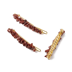 Piedra Roja Pasadores de pelo de jaspe rojo natural, con fornituras de hierro, accesorios para el cabello para mujer niña, dorado, 67.5~68x6~10x7 mm