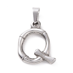 Letter Q 304 Stainless Steel Pendants, Bamboo Style, Stainless Steel Color, Letter.Q, 19x16x3mm, Hole: 3x7mm