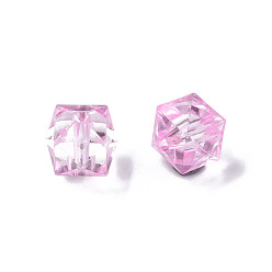 Rose Nacré Perles acryliques transparentes, facette, cube, perle rose, 10x11x11mm, Trou: 2mm, environ670 pcs / 500 g