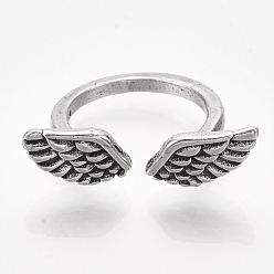 Antique Silver Alloy Cuff Finger Rings, Wings, Antique Silver, Size 5, 16mm