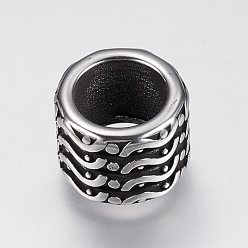 Antique Silver 304 Stainless Steel Beads, Column, Antique Silver, 12x9mm, Hole: 8mm