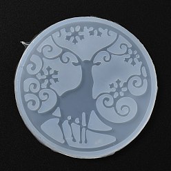 White Christmas Coaster Food Grade Silicone Molds, Resin Casting Molds, For UV Resin, Epoxy Resin Craft Making, Round with Reindeer, White, 96x5mm