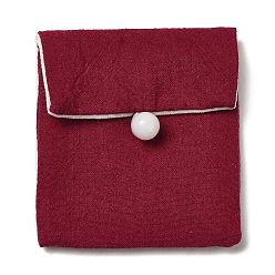 Dark Red Burlap Packing Button Pouches Bags, for Jewelry Packaging, Rectangle, Dark Red, 9.3x8.5x0.8~1.45cm
