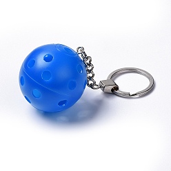Blue Plastic Pickleball Keychain, with Iron Ring, Round, Blue, 11.8cm