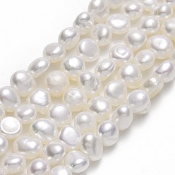 Lino Hilos de perlas de agua dulce cultivadas naturales, dos lados pulidos, lino, 4.5~5x5~5.5x3.5~4.5 mm, agujero: 0.6 mm, sobre 76 unidades / cadena, 13.58~13.78'' (34.5~35 cm)