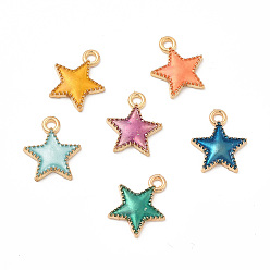 Mixed Color Alloy Enamel Charms, Star Charm, Light Gold, Mixed Color, 15x13x2mm, Hole: 2mm
