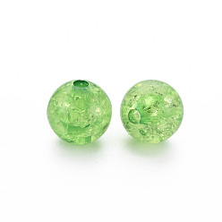 Vert Transparent perles acryliques craquelés, ronde, verte, 10x9mm, Trou: 2mm, environ940 pcs / 500 g.