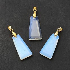 Opalite Opalite Pendants, Faceted Trapezoid Charms, with Rack Plating Golden Tone Brass Findings, Cadmium Free & Lead Free, 25~26x12.5~13x3.5~4mm, Hole: 5x4mm