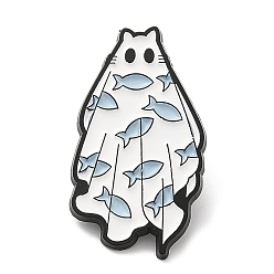 Fish Pin de esmalte fantasma con tema de Halloween, Broche de aleación de zinc negro de electroforesis para ropa de mochila, pescado, 31x17x1.5 mm
