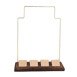Golden Iron Earring Display Stand, with Burlap & Wooden Base, Golden, 21.9x9x27.5cm