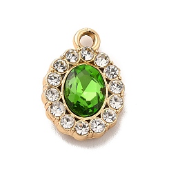 Verde Colgantes de aleación de chapado uv, con diamantes de imitación de cristal y vidrio, dorado, encantos ovales, verde, 18x12.5x4 mm, agujero: 2 mm
