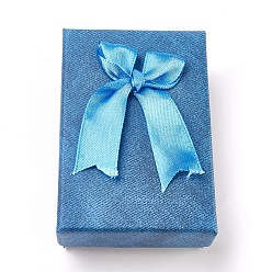 Bleu Bleuet Boîtes à bijoux en carton, avec ruban bowknot et éponge, pour les bagues, Des boucles d'oreilles, , rectangle, bleuet, 9.3x6.3x3.05 cm