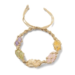 Bois Solide Bracelets de perles tressés en cristal de quartz naturel teint, pochette macramé fil nylon bracelet réglable pour femme, burlywood, diamètre intérieur: 2~3-7/8 pouce (5~9.8 cm)