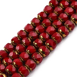 Brique Rouge Chapelets de perles en verre, colonne, facette, firebrick, 6.5x7.5mm, Trou: 1mm, Environ 60 pcs/chapelet, 14.96'' (38 cm)