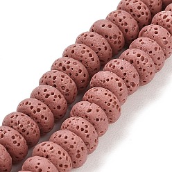 Brun Rosé  Brins de perles teintes en pierre de lave naturelle, rondelle, brun rosé, 8x4.5mm, Trou: 1.6mm, Environ 43 pcs/chapelet, 7.87 pouce (20 cm)