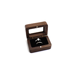 Black Magnetic Wooden Ring Storage Boxes, with Clear Window & Velvet Inside, Rectangle, Black, 6.5x4.5x3cm