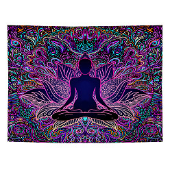 Orchidéeée Foncé Tapisserie murale à thème de yoga en polyester, Tapisserie de méditation pour la décoration du salon de la chambre à coucher, rectangle, orchidée noire, 1300x1500mm