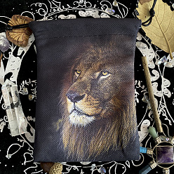 Lion Pochettes à cordon de rangement pour bijoux en velours à imprimé animal, sacs à bijoux rectangulaires, pour le stockage de bijoux, lion, 18x13 cm