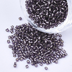 Rosy Brown Glass Cylinder Beads, Seed Beads, Silver Lined, Round Hole, Rosy Brown, 1.5~2x1~2mm, Hole: 0.8mm, about 8000pcs/bag, about 85~95g/bag