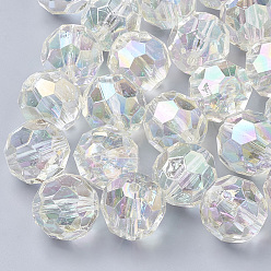 Clear AB-Color Plated Transparent Acrylic Beads, Faceted, Round, Clear, 19~20mm, Hole: 2.5mm, about 105pcs/500g
