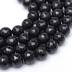 Noir Chapelets de perles en verre, facette, ronde, noir, 8~9mm, Trou: 1mm, Environ 45~47 pcs/chapelet, 14.4~15.2 pouce