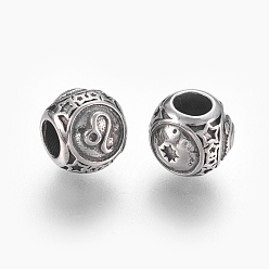 Antique Silver 316 Surgical Stainless Steel European Beads, Large Hole Beads, Rondelle, Leo, Antique Silver, 10x9mm, Hole: 4mm