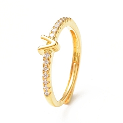 Letter V Clear Cubic Zirconia Initial Letter Adjustable Ring, Golden Brass Jewelry for Women, Letter.V, Inner Diameter: 18mm