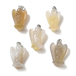 Natural Agate Natural Agate Pendants, Angel Charms with Platinum Plated Alloy Snap on Bails, 31~31.5x17~18x12mm, Hole: 7.5x4mm