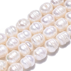 Seashell Color Natural Cultured Freshwater Pearl Beads Strands, Baroque Keshi Pearl Rice Beads, Seashell Color, 8~11x8.5~9mm, Hole: 0.7~0.8mm, about 19pcs/strand, 7.09 inch(18cm)