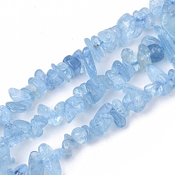 Aquamarine Natural Aquamarine Beads Strands, Chip, Grade A, 5~15x5~10x2~7mm, Hole: 1mm, about 130~140 pcs/Strand, 15.75 inch(40cm)
