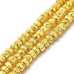 Golden Plated Electroplated Natural Lava Rock Beads Strands, Rondelle, Golden Plated, 3x4.5mm, Hole: 1mm, about 127~128pcs/strand, 15.75~15.94 inch(40~40.5cm)