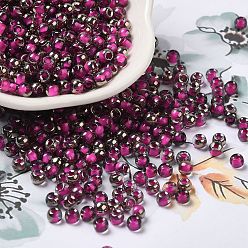 Camellia Transparent Inside Colours Glass Seed Beads, Half Plated, Round Hole, Round, Camellia, 4x3mm, Hole: 1.2mm, 7650pcs/pound