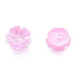 Perlas de Color Rosa Tapas de cuentas de perlas de imitación de resina, 5-pétalo, flor, rosa perla, 7.5x8x2.5 mm, agujero: 1 mm