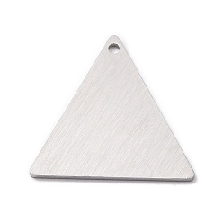 Color de Acero Inoxidable 304 colgantes de acero inoxidable, banco de estirar de doble lado, estampar etiqueta en blanco, triángulo, color acero inoxidable, 25x25x1 mm, agujero: 1.6 mm