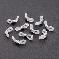 Platinum Eyeglass Holders, Glasses Rubber Loop Ends, with 304 Stainless Steel Findings, Platinum, 20x5mm