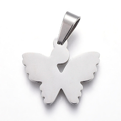 Stainless Steel Color 304 Stainless Steel Pendants, Butterfly, Stainless Steel Color, 18x20x1.5mm, Hole: 4mm