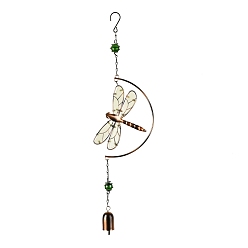 Colorful Luminous Iron Wind Chimes, Small Wind Bells Handmade Glass Pendants, Dragonfly, Colorful, 560mm