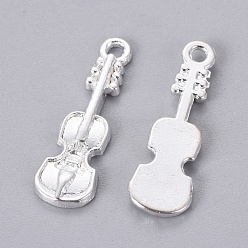 Silver Tibetan Style Alloy Violin Pendants, Lead Free and Cadmium Free, Silver, 25x7.5x2mm, Hole: 2mm