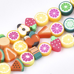 Colorido Hechos a mano de los granos de la arcilla del polímero hebras, tema de la fruta, formas mixtas, color mezclado, 7~11x8~12x3~7 mm, agujero: 1~1.2 mm, sobre 40 unidades / cadena, 14.5 pulgada