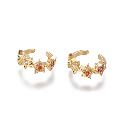 Golden Brass Cubic Zirconia Cuff Earrings, Star, Golden, 10x2~5.5mm