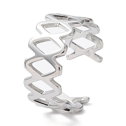 Stainless Steel Color 304 Stainless Steel Hollow Rhombus Open Cuff Rings, Stainless Steel Color, Inner Diameter: 19.3mm