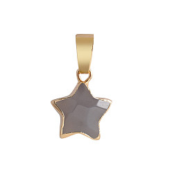 Серый агат Подвески в форме граненой звезды из натурального серого агата, с латунной фурнитурой золотого цвета, 13x13 мм