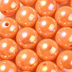 Orange Foncé Placage uv perles acryliques irisées arc-en-ciel, ronde, orange foncé, 17.5x17mm, Trou: 2.8mm
