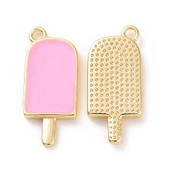 Pearl Pink Ion Plating(IP) Brass Enamel Pendants, Ice-Lolly, Real Platinum Plated, Real 18K Gold Plated, Pearl Pink, 20x9x2mm, Hole: 1.5mm