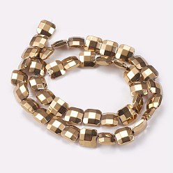 Light Gold Plated Electroplated Non-magnetic Synthetic Hematite Beads Strands, Faceted, Square, Light Gold Plated, 10x10x4mm, Hole: 1mm, about 40pcs/strand, 15.9 inch(40.5cm)