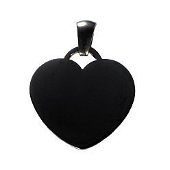 Noir Pendentifs en acier inoxydable, estampillage d'une étiquette vierge, charme coeur, noir, 20x19.5mm